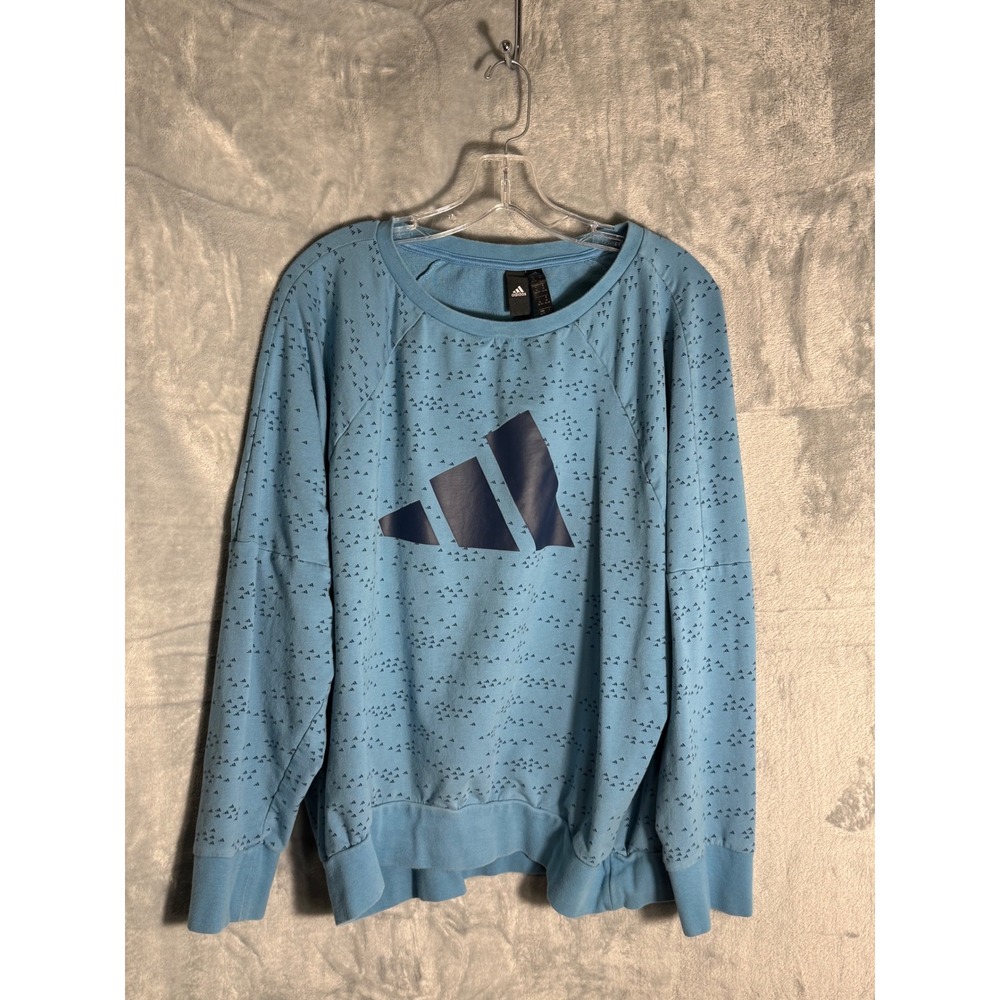 Adidas Womens XL Blue All Over Logo Print Crewneck Sweatshirt Pullover Raglan